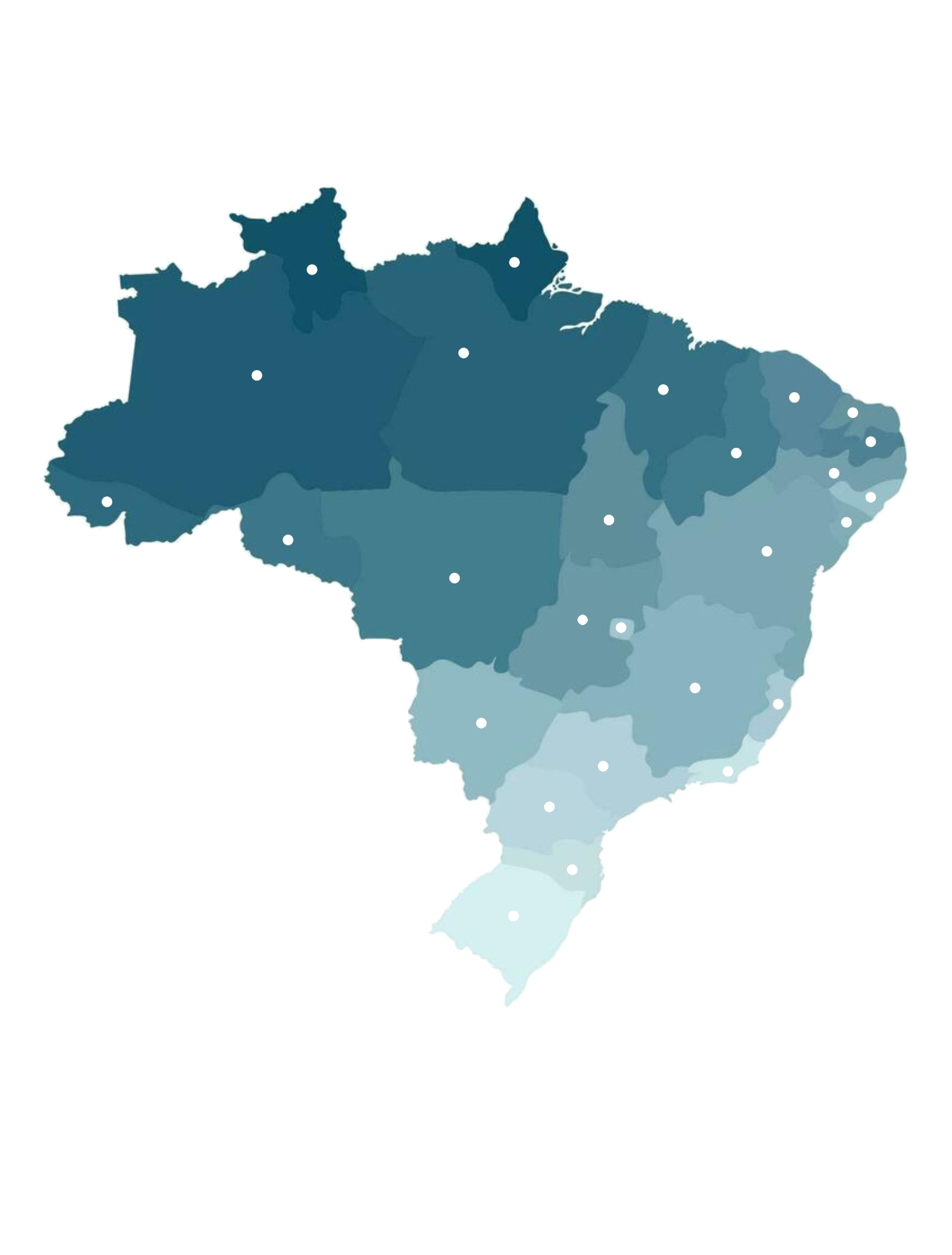 Mapa do Brasil com pontos de atendimento Nuvra